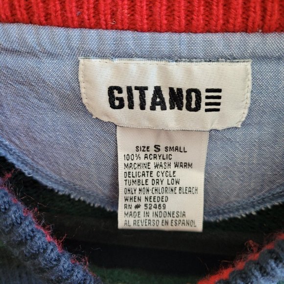 Vtg Gitano Mens Sweater Small Green Blue Stripe Y2K Hip Hop Freddy Krueger 16191 - Picture 2 of 9
